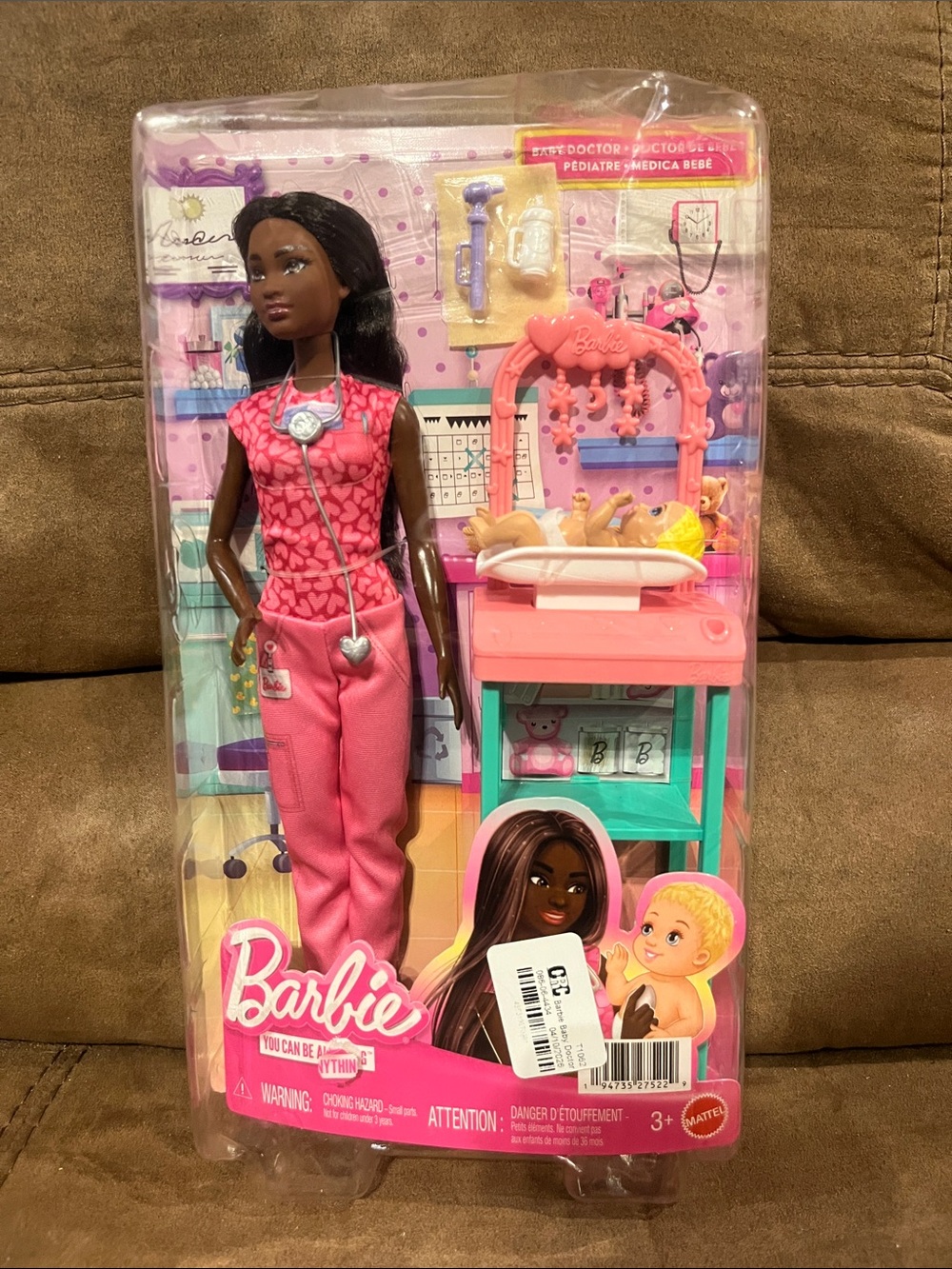 Mattel Barbie African American Doll in Pink Medical Outfit with Teal Exam Table